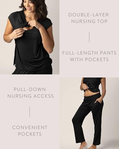 Image of Kindred Bravely Davy Maternity and Nursing Pajama Set, Postpartum Sleepwear | Soft breathable breastfeeding sleepwear with pull-down access, pockets, comfortable stretchy waistband, pregnancy and beyond