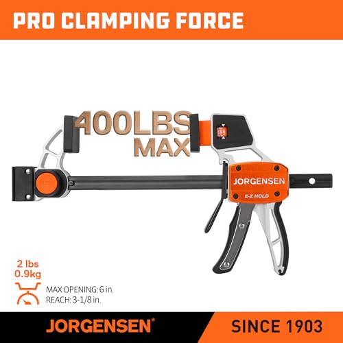 Image of Jorgensen E-Z Hold 400LBS 6 Inch Aluminum Handle Bar Clamps for Woodworking, 2-Pack One-Handed Medium Duty F Clamps Set, Expandable Clamp /Spreader with Load Limit Indicator, Woodworking Bar Clamps