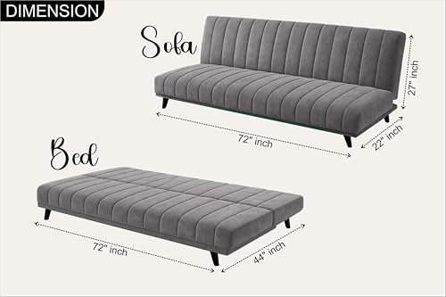 Image of Rosebell- Velvet Fabric Sofa Cum Bed 3-Seater Foldable Convertible Sofa, Modern Tufted Design Couch for Living Room, Guest Room & Office Grey Color
