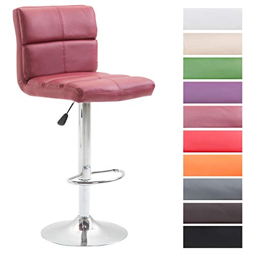 CLP Taburete De Bar Umbria Tapizado En Simil Cuero | Silla Alta Regulable En Altura I Taburete con Respaldo & Reposapiés I Color: Burdeos