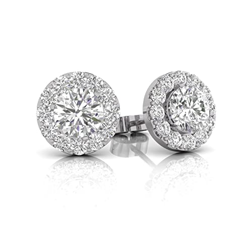 TimeLess Classics Women's Natural Halo Diamond Stud Earrings Available in 14K White and Yellow Gold (1/2 Carat TW - 1 Carat TW) - Jewelry For Her