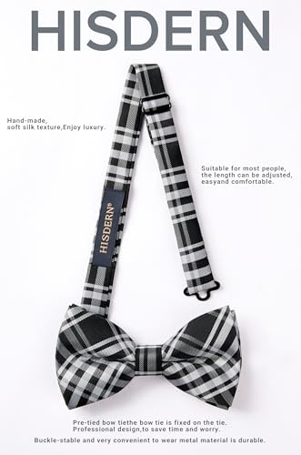 Image of HISDERN Bow Ties for Men Pretied Bowties Classic Formal Business Bow Tie Adjustable Tuxedo Bowtie for Wedding Party