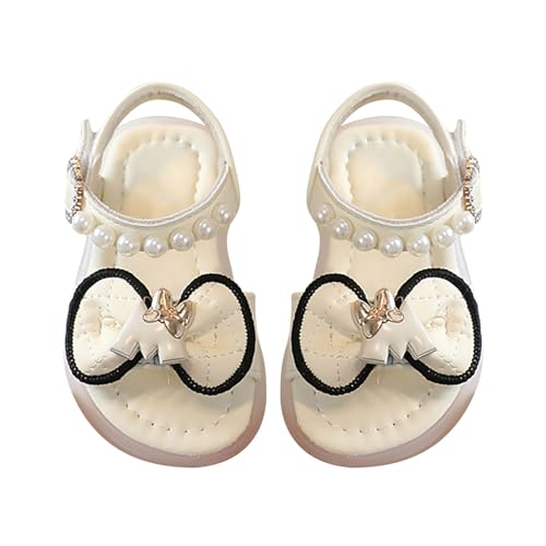 Girls Kids Rubber Pearl Sandals Bow Adjusted Strap Flat Wide Shoes for Toddler Summer Pool Shower Beach Slippers