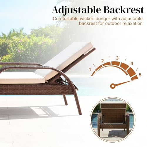 Image of DEVOKO Outdoor Wicker Patio Loung Chair with Ottoman Set All Weather HDPE Rattan Strong Metal Frame Weather Resistant Cushions for Poolside,Garden, Balcony (Dark Brown & White)