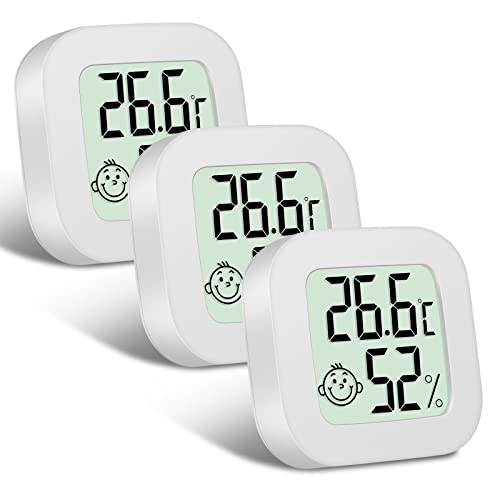 Foto von Flintronic Mini LCD Thermometer, 3 Stück Digital Thermometer Innen, Hygrometer Innen, Thermometer Hygrometer, Kabelloses, Luftfeuchtigkeit Meter für Babyzimmer Wohnzimmer Büro Gewächshaus(Weiß)