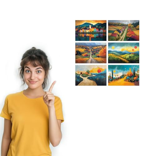 Image of SiddArtify Landscape Wall Art Poster Print Set - Colorful Village & Countryside Decor for Living Room Office - Set of 2-4x6 Inch - Board (Pack of 6) - Sticker (Pack of 6)