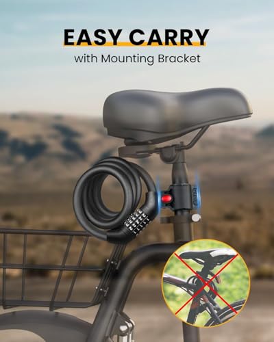 image for KEYSTP 5-Digit Bike Lock Cable, Heavy Duty Resettable Combination Bicy