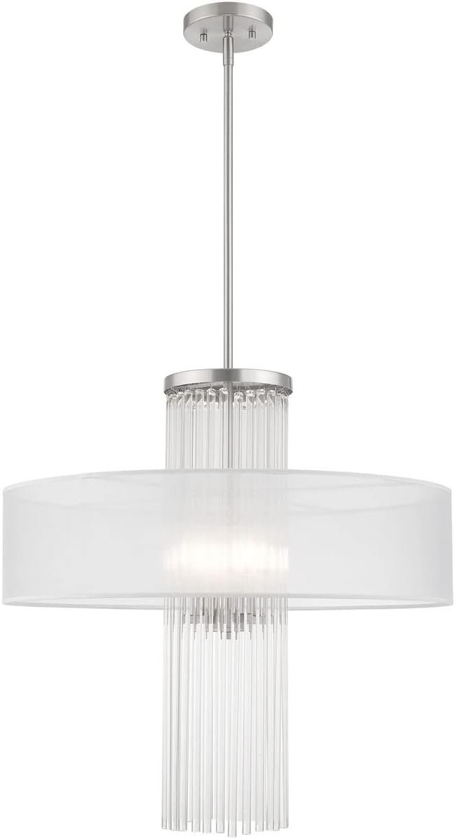 Livex Lighting 41142-91 Alexis - Four Light Chandelier, Brushed Nickel Finish with Translucent Fabric Shade with Clear Rods Crystal