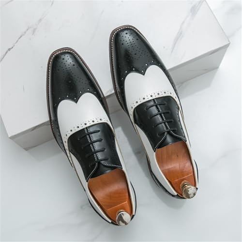 Men's Genuine Leather Lace Up Wingtip Brogue Oxford Dress Shoes Two-Tone Patchwork Punched Round Toe Derby Shoes for Business Wedding Party Formal Event3