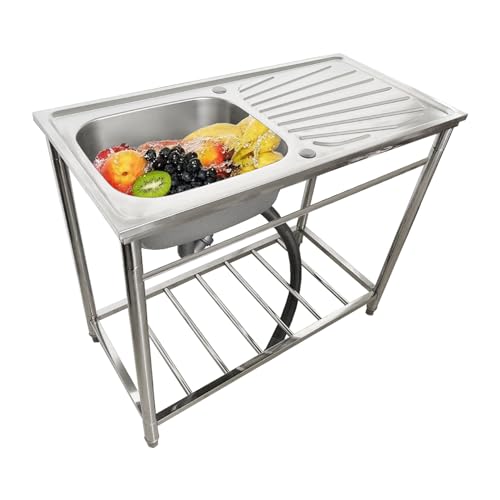 WIQUYBML Lavello da Cucina in Acciaio Inossidabile con Supporto, Vasca Singola, lavelli per ristoranti Commerciali, Rubinetto, Campeggio Esterno, Mobile per Lavanderia, Garage, Cortile
