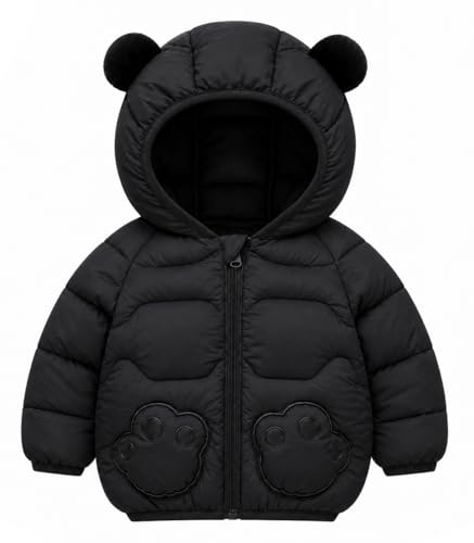 Image of Bold N Elegant Cartoon Bear Kids Shiny Sparkling Quilted Winter Warm Standard Length Wool Blend Hood Jacket Coat Bomber Puffer Jacket for Boys Girls Kids
