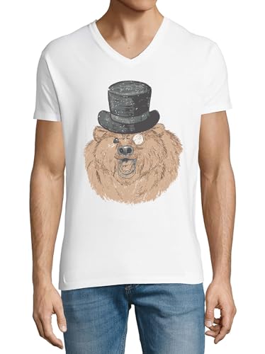 T-shirt Snob Bear col en V blanc exprimez votre style artistique unique