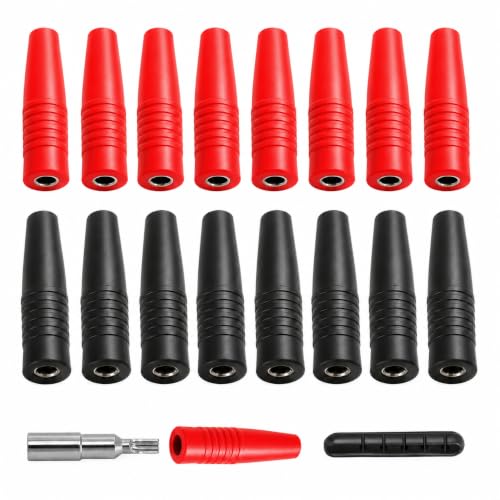 HENGBIRD 16 Conectores Banana Hembra de 4 mm (8 Rojas y 8 Negras), Tomas Banana Chapadas en Oro para Altavoces, Amplificadores, Multímetros y Audio, con Soporte para Cables