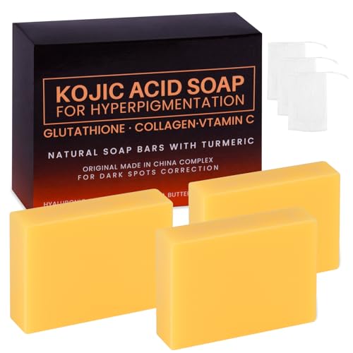 Soap con Acido, 3 Pezzi Acido Cogico Sapone Soap con Acido Cogico da 100g, Rimozione Macchie Scure per Viso e Corpo, Sbiancante e Illuminante