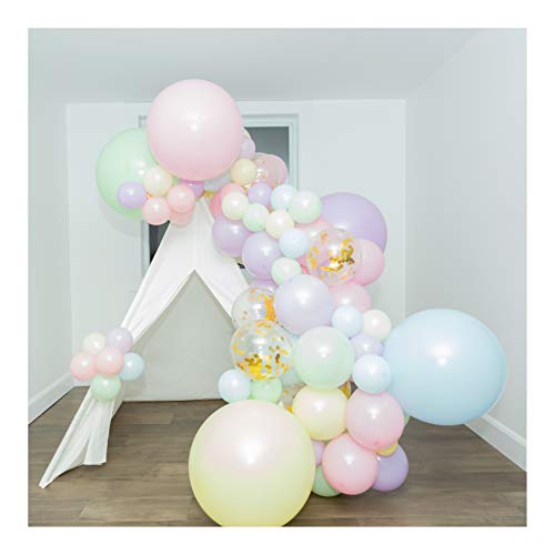 Shimmer and Confetti Premium 84 Pack Pastel Rainbow Unicorn Balloon Arch and Garland Kit – 6 Gold Confetti, Strip, Pink, Purple, Yellow, Blue, Green. Unicorn Donut Ice Cream Party Supplies, Birthdays, Christmas and Baby Showers