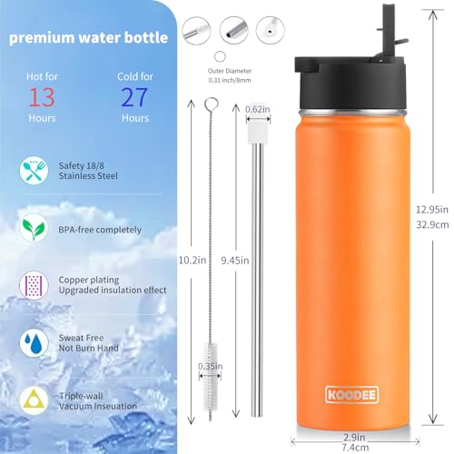 Image of koodee Water Bottle with Straw-26 oz Stainless Steel Vacuum Insulated Metal Sports Water Bottle with Leak Proof Straw Lid (Mango Yellow)