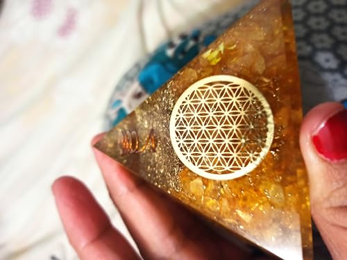 Pyramide orgone Citrine Fleur de Vie grande taille pour harmonie maison - 7