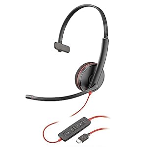 Poly Blackwire 3210 – Auriculares con cable (Plantronics) – Micrófono con cancelación de ruido – Diseño de una sola oreja – Conéctate a PC/Mac a través de USB-C o USB-A – Funciona con equipos, Zoom –