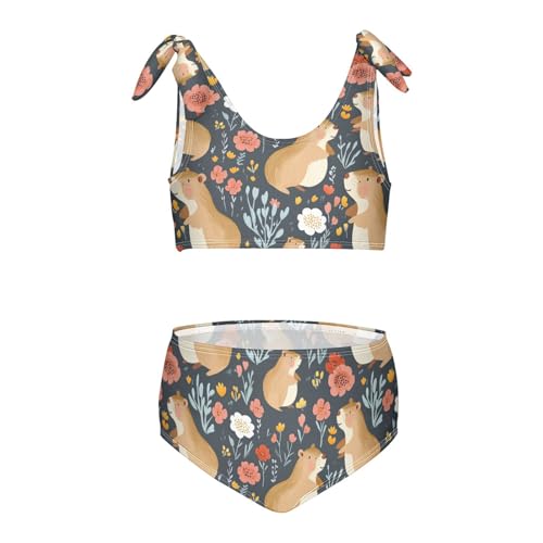 Wusikd Capybaras Flowers Girls Swimsuits Two Piece Cute Swimwear Bikini Set for for Girls Size 3T