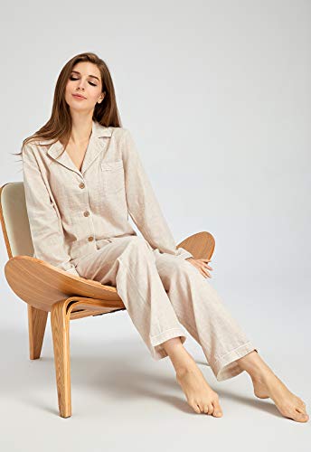 Image of Womens Muslin Pajama Set 100% Cotton Double Gauze Linen Like | Breathable Soft Comfort Button Up Loungewear Sleepwear PJ Set