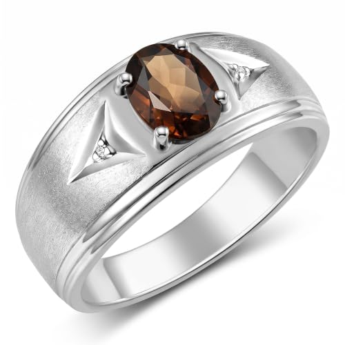 Image of Rylos Men's Rings Classic Design 8X6MM Oval Gemstone & Sparkling Diamond Ring - Color Stone Birthstone Rings for Men, Sterling Silver Rings in Sizes 8-13. Elevate Your Style with Timeless Elegance!