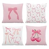 4 Packs Plush Fabric Cushion Covers, 45x45cm Pink Pillowcase for Home Decor Double-Sided Printing Watercolor Room Decor for Teen Girls Cute Coquette Pillow Covers for Living Room Decoration (A)