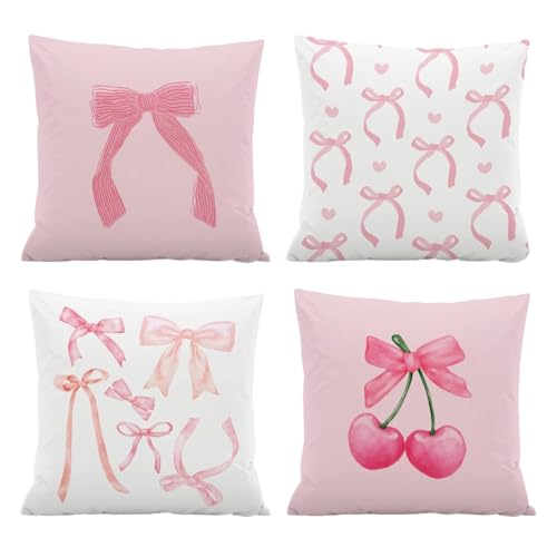 4 Packs Plush Fabric Cushion Covers, 45x45cm Pink Pillowcase for Home Decor Watercolor Room Decor for Teen Girls Cute Coquette Room Decor Pillow Covers for Living Room Decoration, Gifts for Women