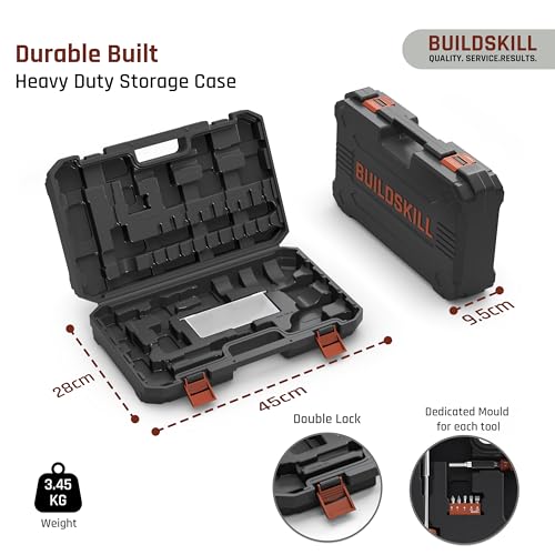 Image of BUILDSKILL 69 Pcs | 12V Cordless Drill Machine Tool Kit 10MM Keyless Chuck,Copper Armature, 3M Auto Measuring Tape, CRV Bits, TPR Screwdriver | Home Tools Box Kit with Drill Machine (6 Month Warranty)