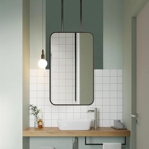 Miroir de salle de bain suspendu rond en métal noir de courtoisie