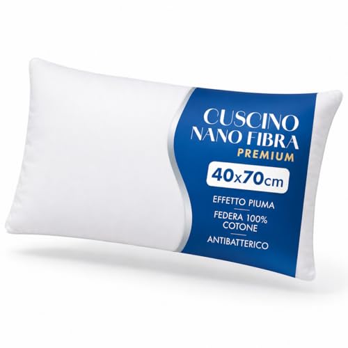 #Commissioniguadagnate<br>Cuscino Letto 40x70 cm in Nanofibra Ultrafine Effetto Piuma Guanciale Morbido per Dormire in Cotone Naturale Cuscino da Letto Antiacaro Ergonomico e Traspirante Lavabile Bianco