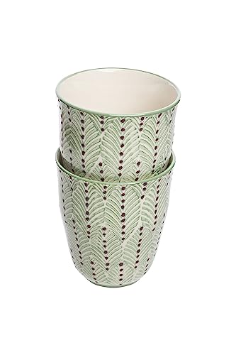 Tranquillo Set of 2 Mixed Mugs for Tea Coffee & Other Drinks Ceramic Green 8.5 x 10 cm Capacity: 300 ml, Set of 2, Green