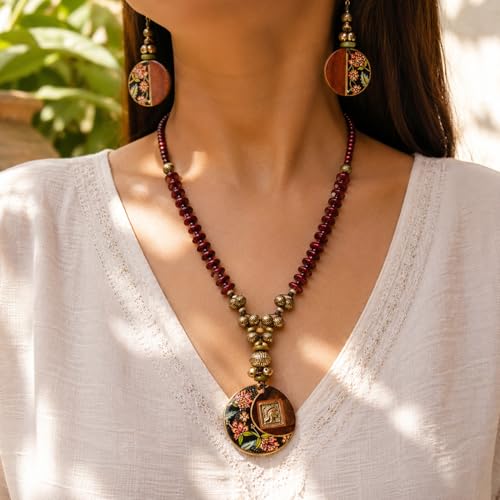 Image of AAKRITI ART CREATIONS Handcrafted Women's Jewelry Set - Ethnic Necklace and Earrings, Fashion Accessories for Special Occasions & Celebrations