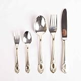 CRC Toscana 1280 Cubertería 70 piezas en acero inoxidable decorado en oro, servicio completo con piezas de servir