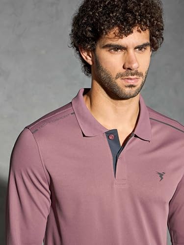 Image of TECHNOSPORT Men's Solid Full Sleeve Polo T-Shirt TECHNOCOOL+ Quick Dry Slim Fit Sports Tee for Travel Casual Smart Wear UPF50+ Anti Odour