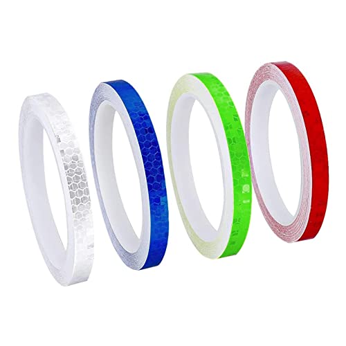 SyiXute 4 Rollos Cinta Reflectante Adhesiva,1cm x 8m Cinta de Advertencia de Seguridad,Res Istente Al Aguapegatinas Reflectantes Cinta para Vehículo Automóvile Bicicleta Ccascos (4 Color) Cover