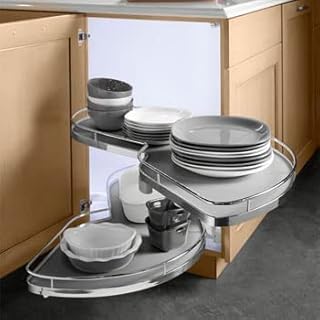 Lemans II Set 2-Shelf Lazy Susan with Soft-Close for Blind Base Corner Cabinets, Chrome and Gray (574 sq. Model 40, Tray S...