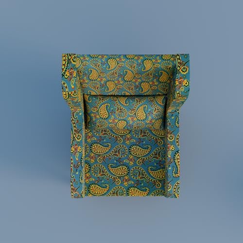 Image of Custom Decor Wooden Wing Chair with Ottoman Stool | Wingback for Living Room | One Seater Sofa | High Density Foam | Accent Chair for Seating and Home Decor Furniture | (Peacock Paisley, With Ottoman)