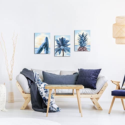 Lovehouse Beach Palm Trees Wall Art Hawaii Coastal Seascape Artwork Pineapple Surfboard Pictures Prints On Canvas Blue Ocean Artwork For Bedroom Kitchen Bathroom Home Décor #TOP3