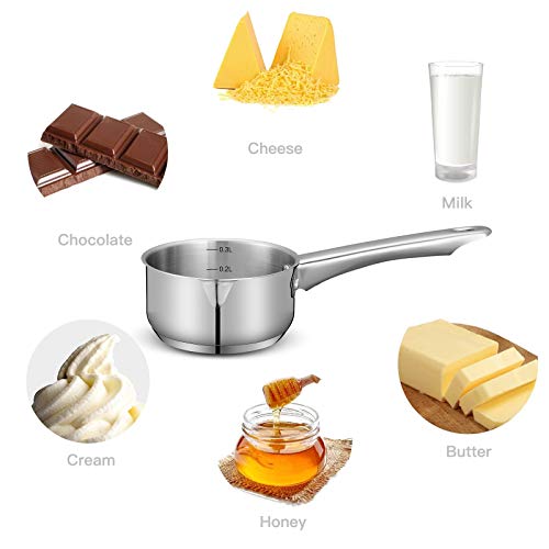 Eono by Amazon Stainless Steel Saucepan with Spouts for Easy Pour, Butter Warmer Pan with Pour Spouts, Butter Melting Pot,Coffee Milk Warmer, 300ml/10oz Pour Saucier Induction, Works on all Stove tops Second Image