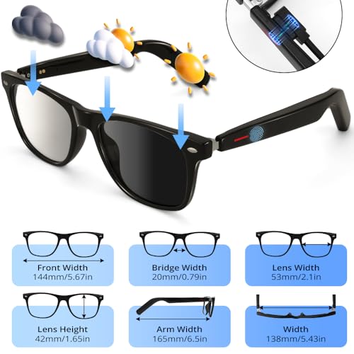 Image of AI Smart Glasses with DeepSeek R1,Smart Translation,Color-Change Lenses, UV /Blue Protection, Audio Intelligent,Open Ear Music, Voice Assistant.