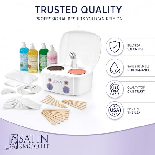 Image of Satin Smooth Professional Dual Wax Warmer Kit - Hair Removal System with Hard & Soft Wax Accessories, Pre & Post-Wax Care Supplies, Spa Waxing Kit for Face and Body