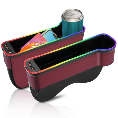 WODHMIEY 2PCS LED Car Seat Gaps Filler Organizer,Front Seat Gaps Filler, Car Seat Organizer with Ambient Light, USB Charger for Multifunction Storage Box for Holding Phone, Sunglasses