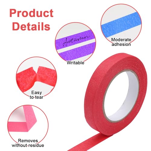 12 Rollen Klebeband Bunt, 10mm x 13m Kreppband Malerband, Masking Tape Farbiges Klebeband, Deko Klebeband Abdeckband, Painters Tape, Kreppklebeband Schmal für Scrapbooking, Wandkunst, Kunsthandwerk