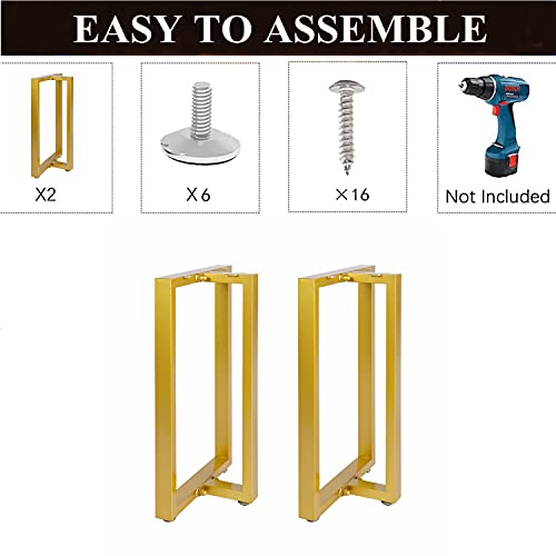 Image of HOMEKAYT Metal Table Legs 28''x 17.7'' Heavy Duty T-Shape Desk Legs Industrial Furniture Legs for Dinning Table, Computer Table, Office Table (2Pcs) -Gold