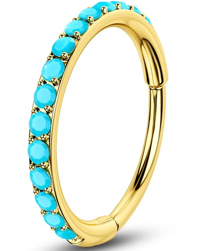OUFER 20G Gold Nose Rings for Women Men, 316L Surgical Steel Nose Rings Hoops, Turquoise Nose Piercing Jewelry, Hinged Segment Septum Lip Rings Cartilage Conch Rook Helix Tragus Daith Earrings-7MM