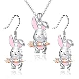LQTSLFM Osternschmuck Damen, Hasen Schmuck Set, Hase Halskette, Ostern Anhänger Halskettes, Ohrringe Ostern Set, Hasen Ohrringes für Dame, Niedliche Osterdekorationen für Frauen (Halskette+Ohrringe)