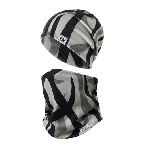 wellwise Fashion Warm Skully Beanie Set Daily Beanies for Women Men,Double Layered Brushed Warm Beanies Hat with Scarf (Ink Flower)