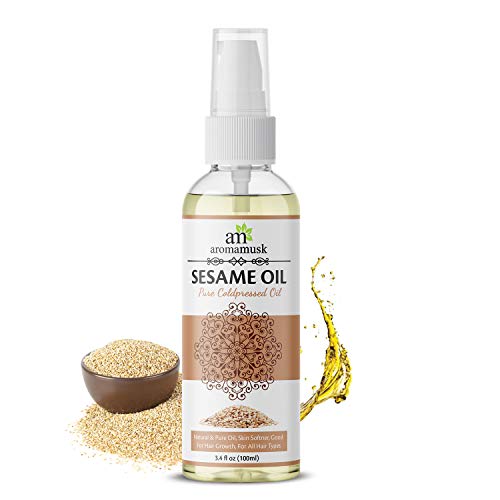 Image of AromaMusk USDA Organic 100% Pure Cold Pressed Sesame Oil For Hair And Skin - HEXANE FREE, 100ml
