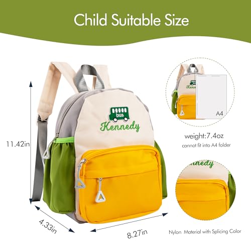 Small Daycare Bus Backpack with Large Water Bottle Packets Custom Yellow Backpack with Name Lightweight Embroidery Bag with Multiple Pockets,Adjustable Shoulder Strap for Travel (Yellow)2