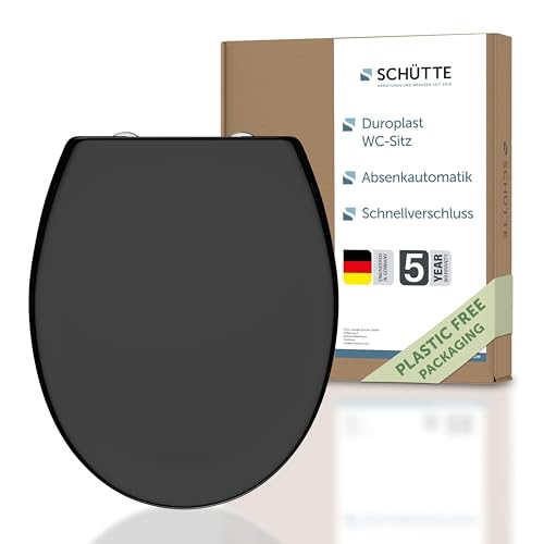 Siège de WC Schütte avec abaissement automatique, couvercle de WC et fermeture rapide pour le nettoyage, couvercle de WC en plastique thermodurci (charge max. de la lunette 250kg) Cuvette de WC, Noir